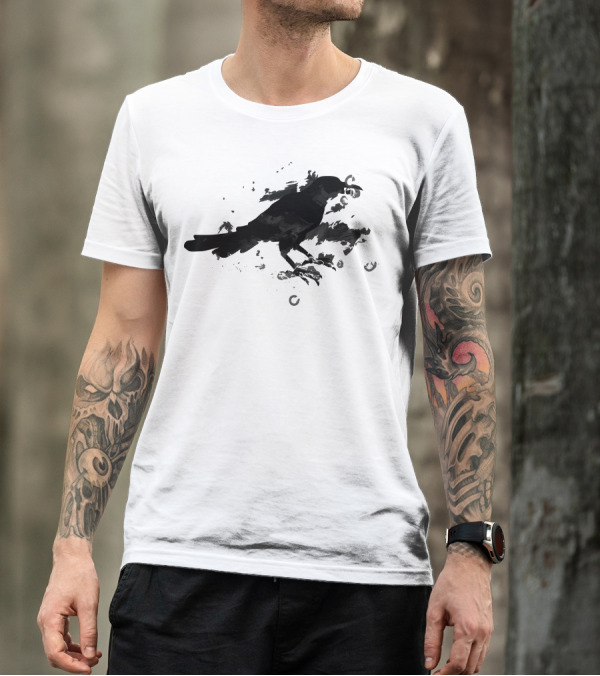 Clever Crow With Musical Notes In Beak T-Shirt
