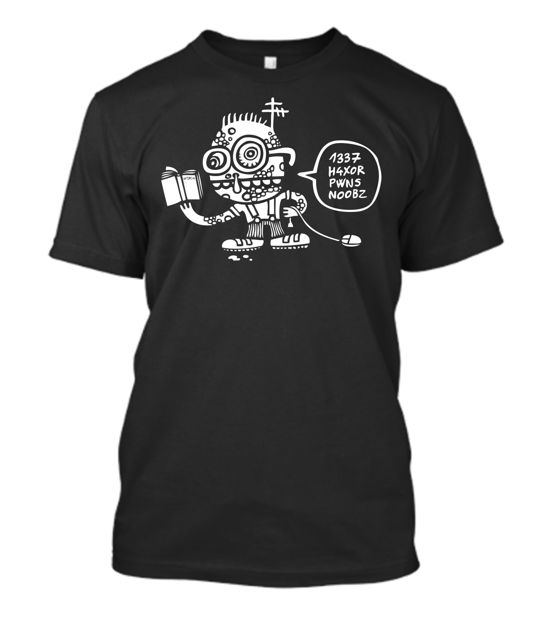 1337 H4xor Pwns Noobz Nerdy Cartoon Character T-Shirt