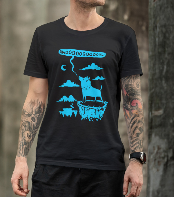 AWOOOOOOOOOOOLF Wolf Howling At Moon Clouds And Mountains T-Shirt