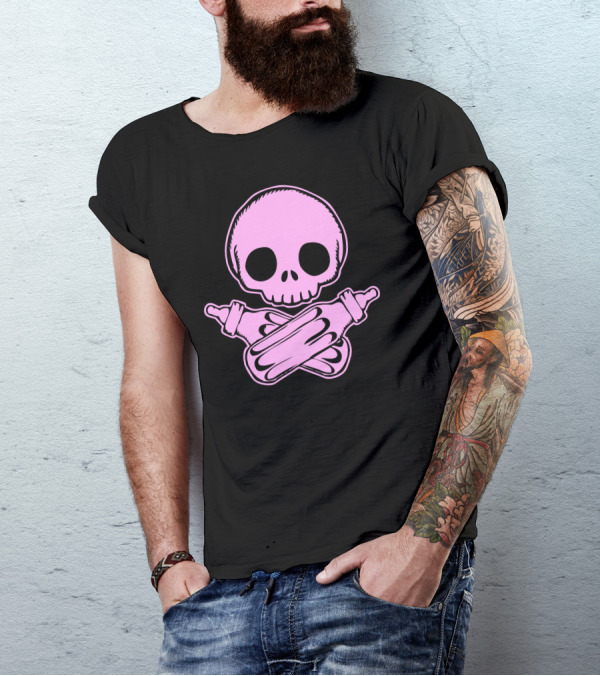 Baby Bottle Skull With Pink Crossbones T-Shirt