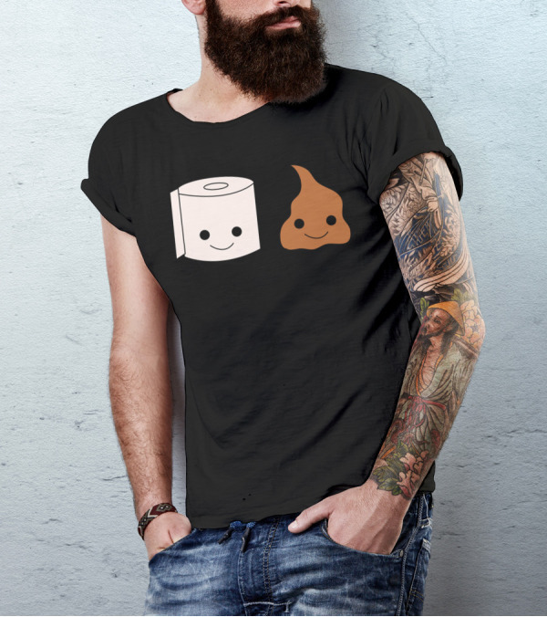 Bathroom Toilet Paper Poop Emoji Smiley Faces T-Shirt