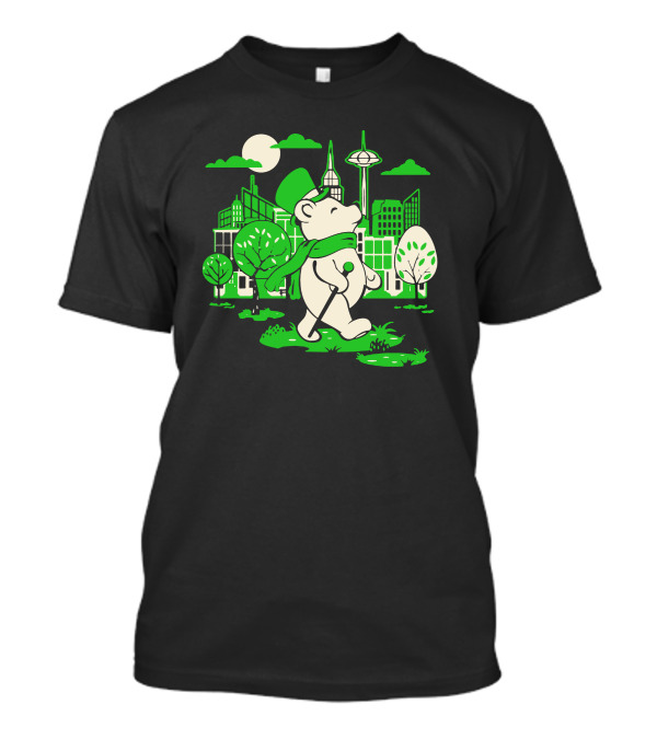 Bear About City Stroll With Green Scarf And Hat T-Shirt