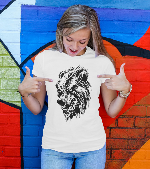 Black Werebear Fierce Glowing Eyes Grinning Wolf T-Shirt