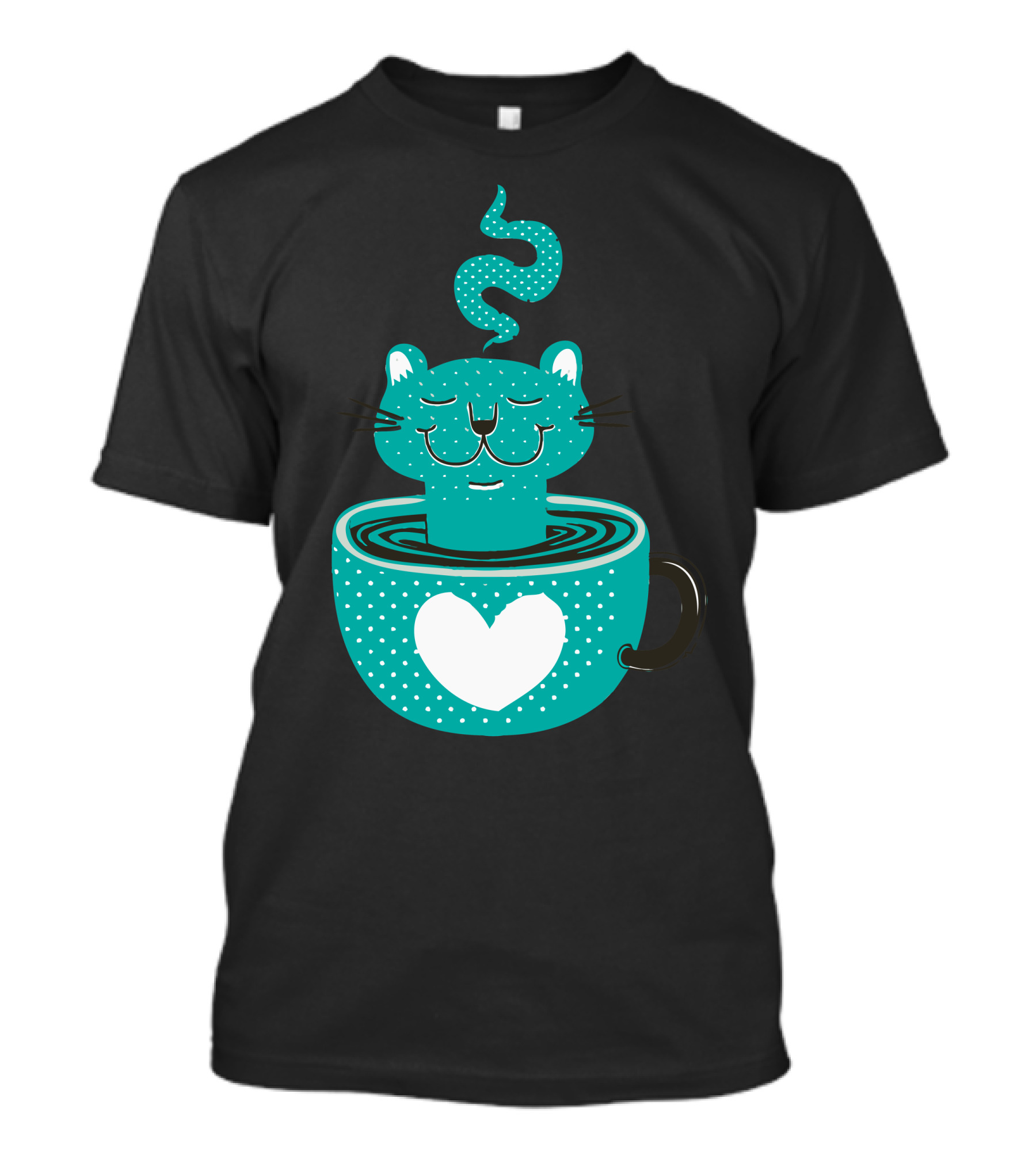 Cat Relaxing In Heart-Adorned Steaming Cup T-Shirt