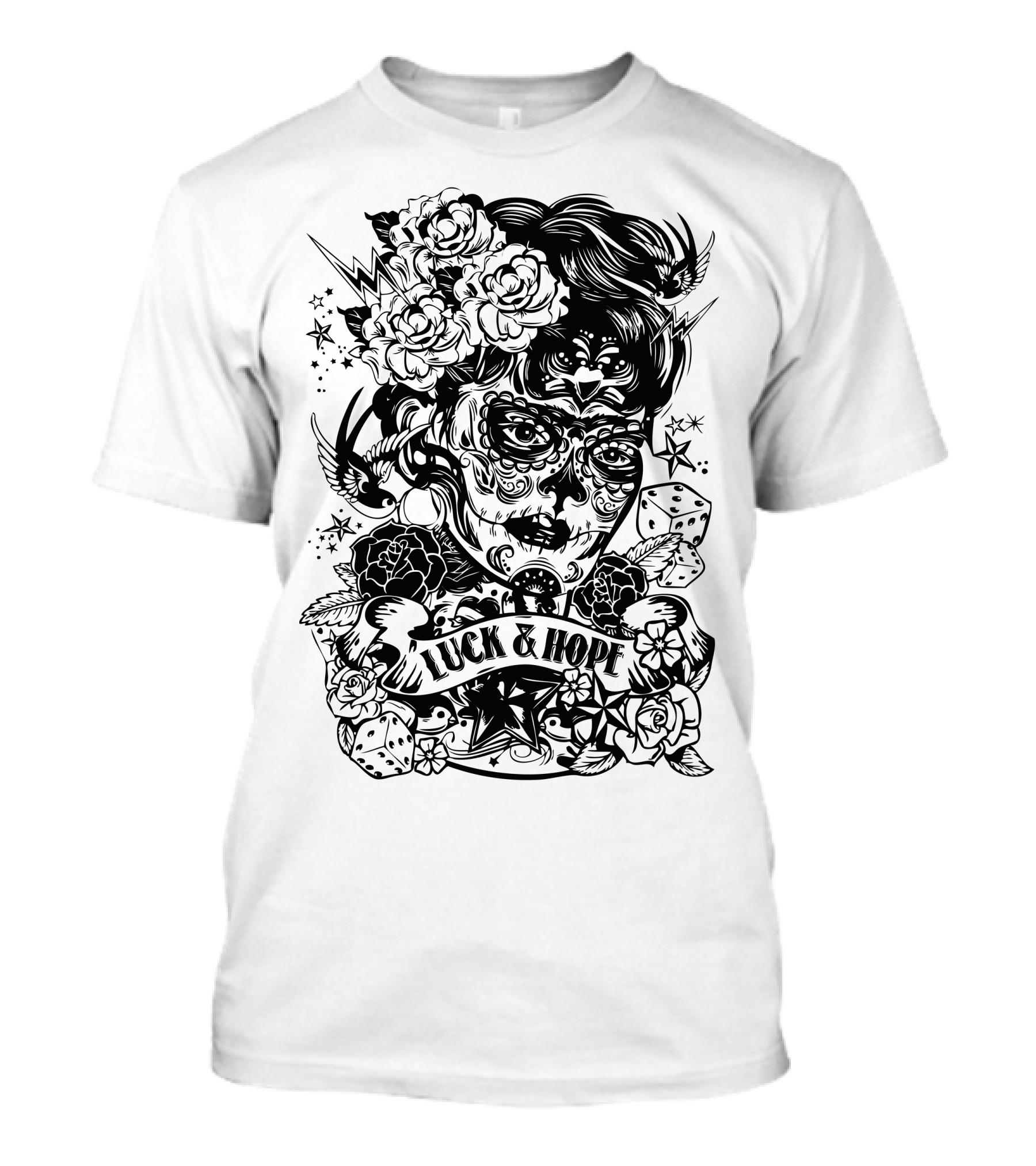 Catrina Dice Roses Swallows Luck And Hope T-Shirt