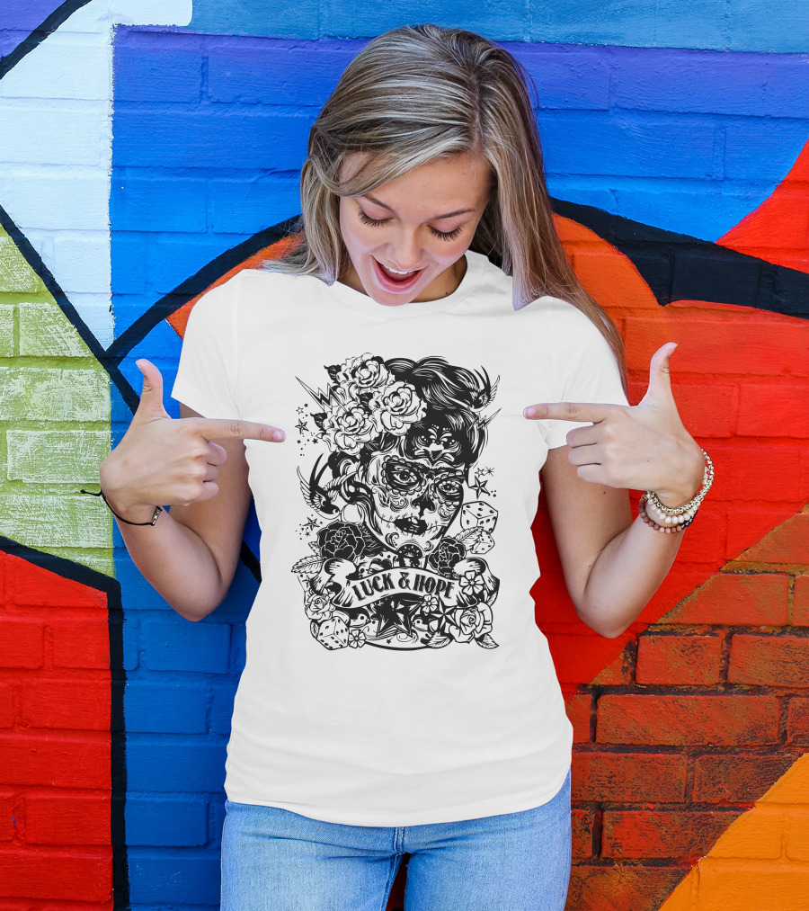 Catrina Dice Roses Swallows Luck And Hope T-Shirt