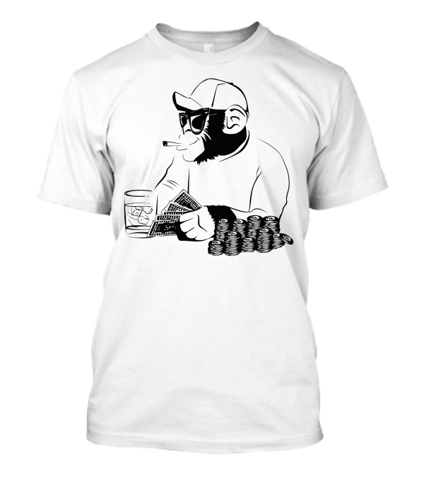 Chimp Poker Smoking Sunglasses Chips Cards T-Shirt