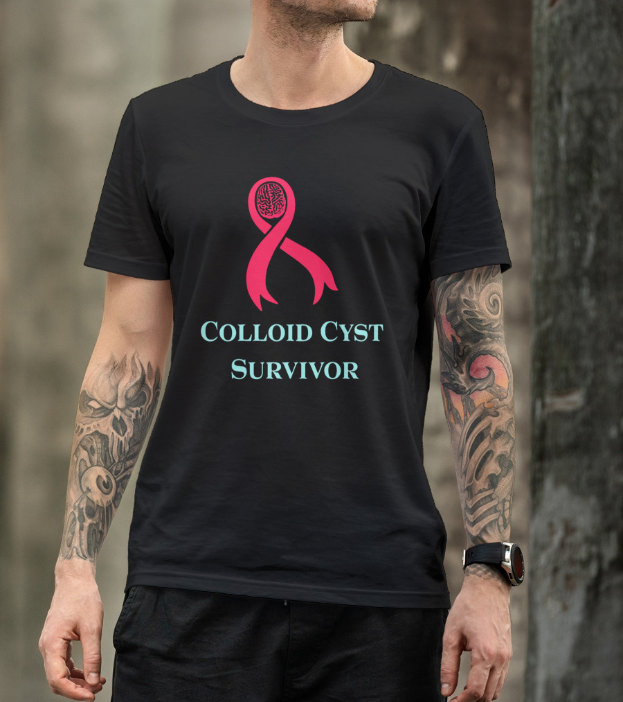 Colloid Cyst Survivor Red Ribbon Awareness Brain T-Shirt