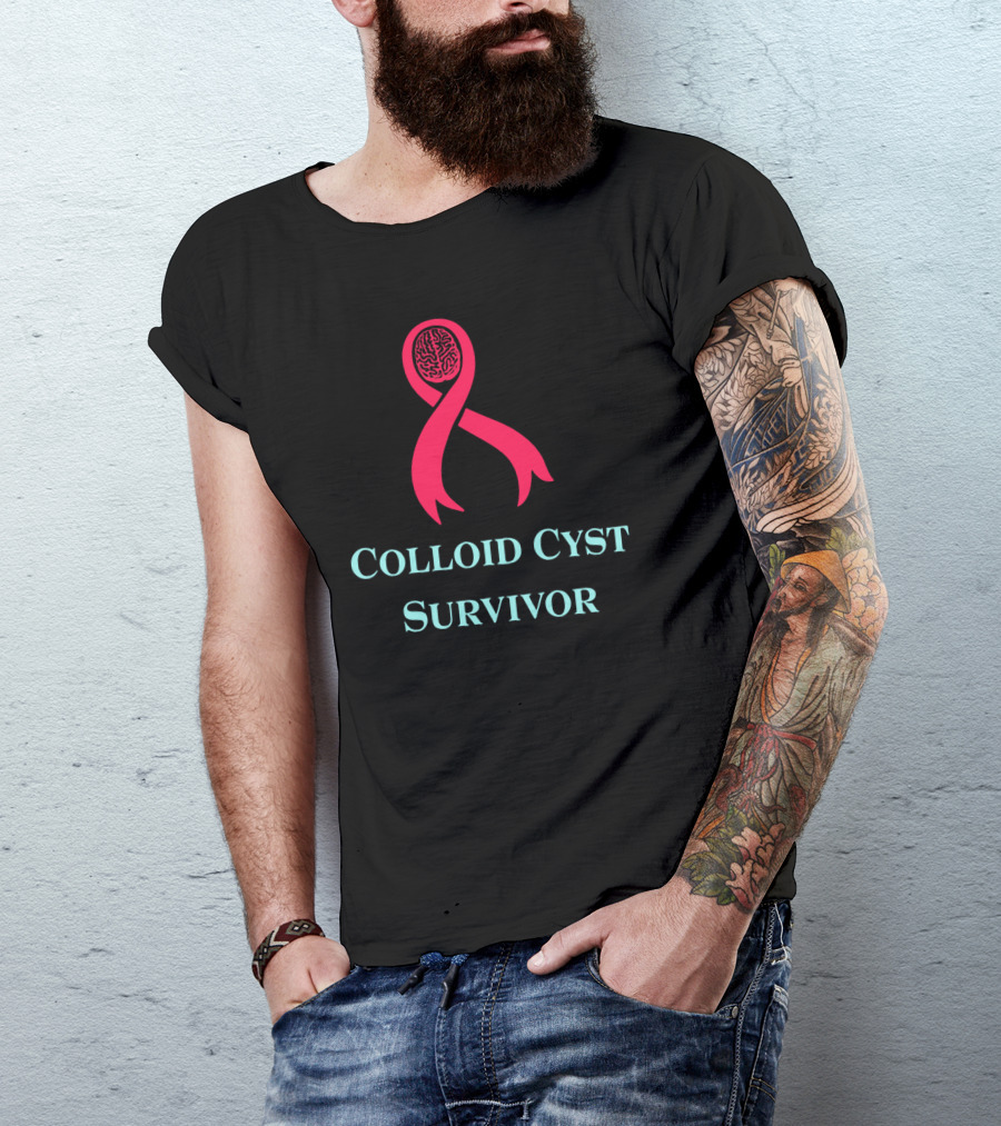 Colloid Cyst Survivor Red Ribbon Awareness Brain T-Shirt