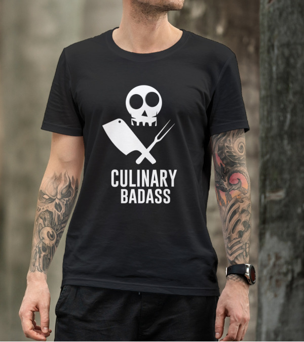 Culinary Badass Skull Cleaver Fork Crossbones T-Shirt
