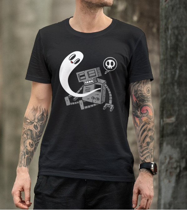 Ghostly Encounter With Dead Robot And Skull Bubble T-Shirt