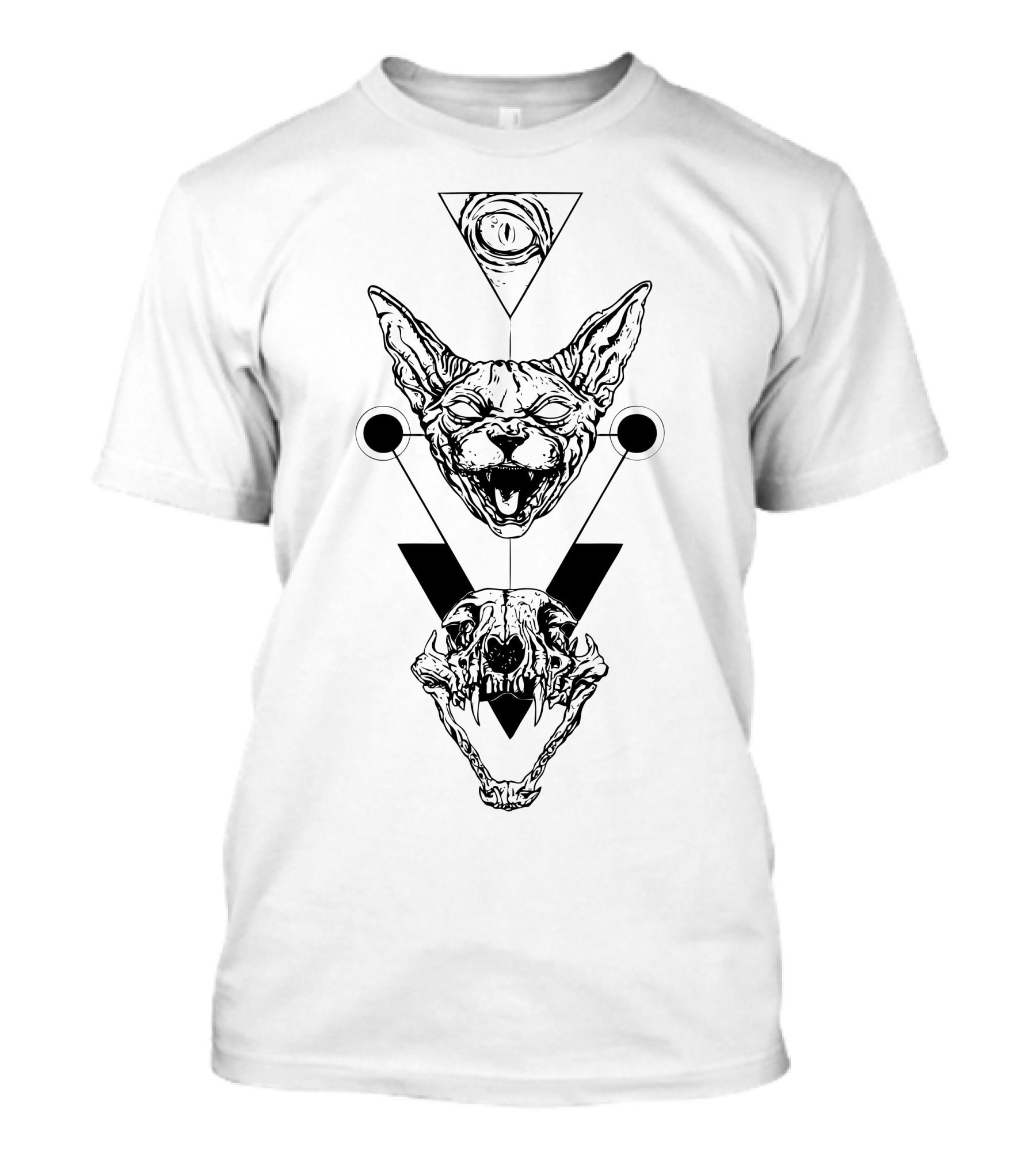 Eye Cat Skull Geometric Triangle T-Shirt