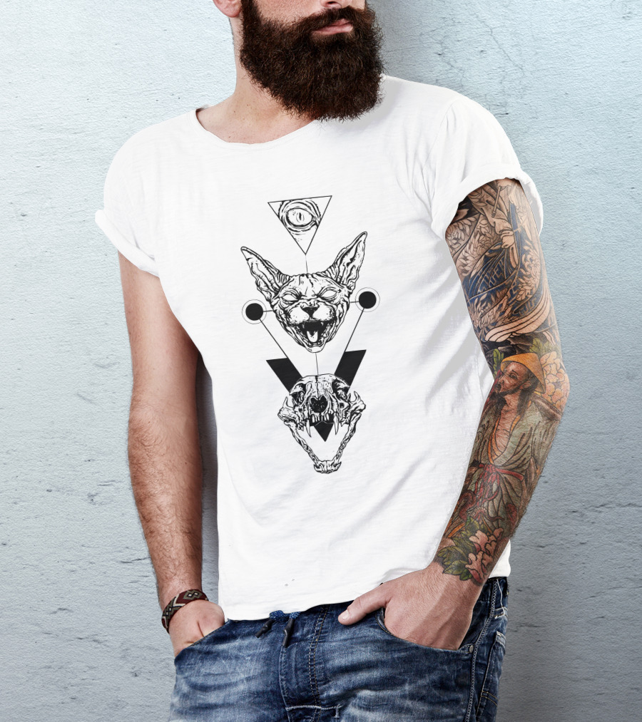 Eye Cat Skull Geometric Triangle T-Shirt