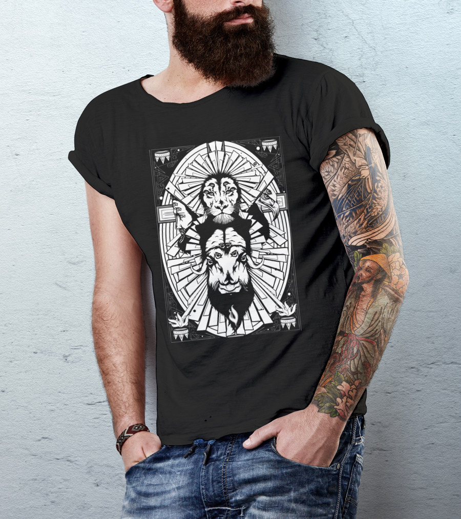 Eye Of The King Lion And Bull Symmetry With Geometric Tribal T-Shirt