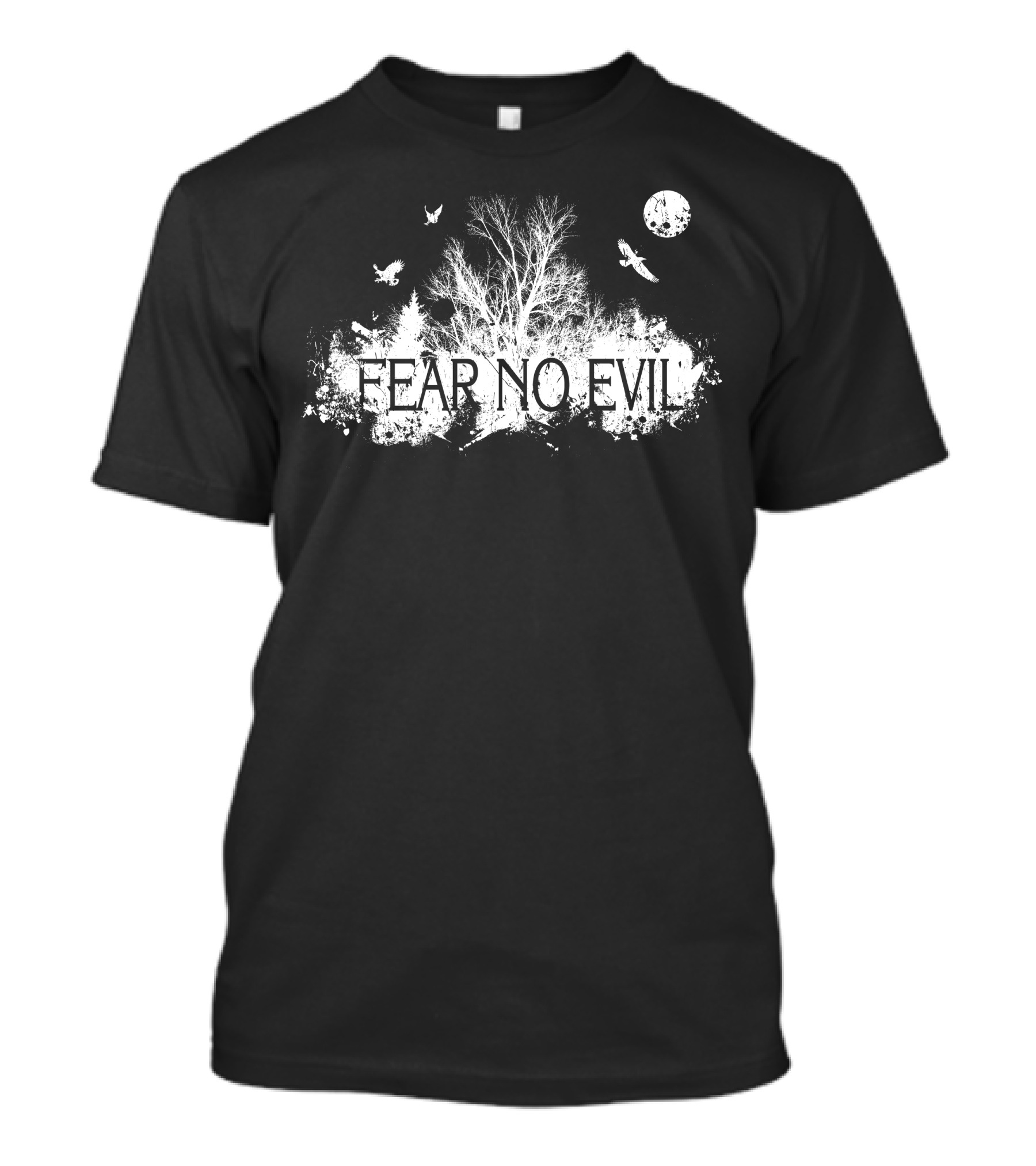 Fear No Evil White Tree Silhouette With Birds And Moon T-Shirt
