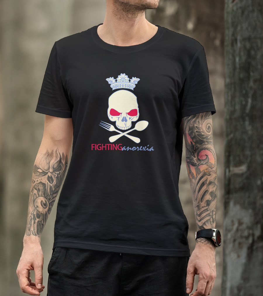 Fighting Anorexia Skull Crown Crossed Fork Spoon T-Shirt
