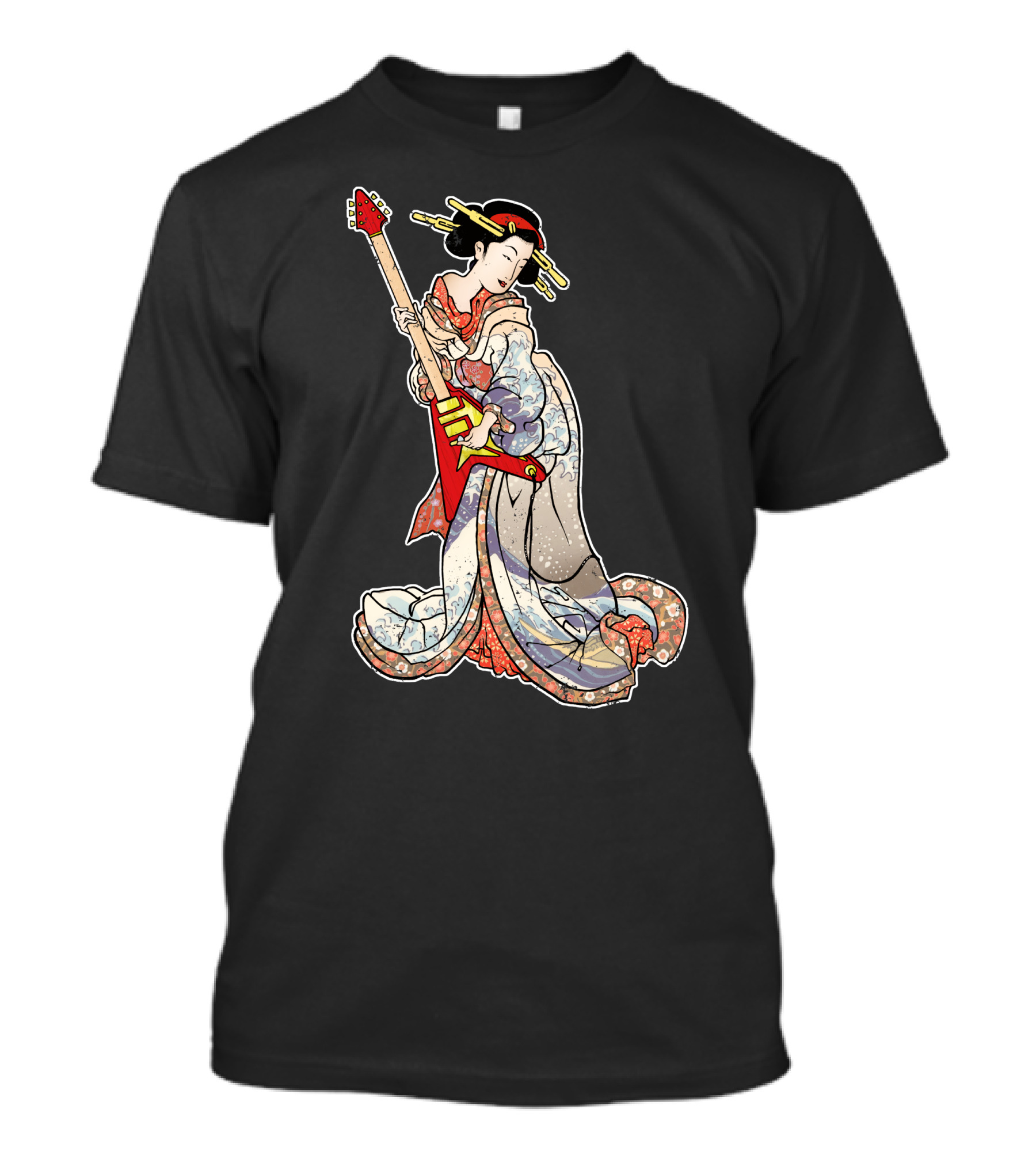 Geisha Holding Red Electric Guitar T-Shirt