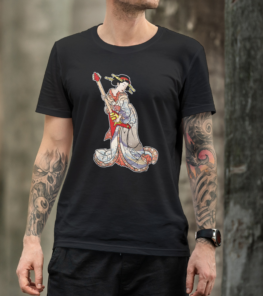 Geisha Holding Red Electric Guitar T-Shirt