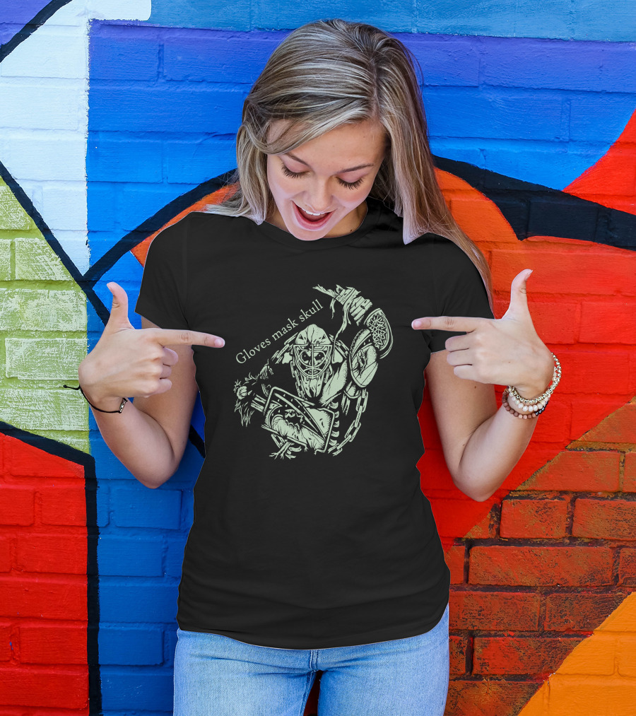 Hockey Gloves Mask Skull With Chainsaw And Spiked Shoulder Pads T-Shirt