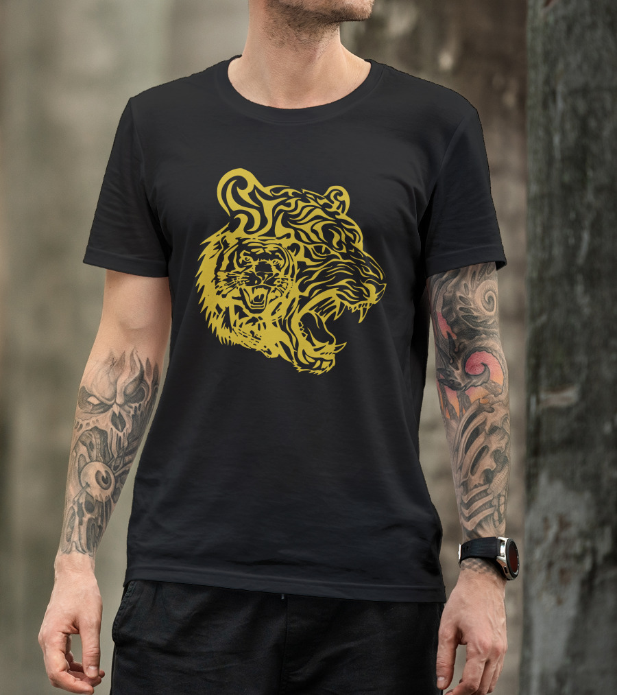 Golden Tigers Tribal Roaring Tiger Head T-Shirt