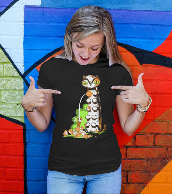 Greedy Kitten With Playful Cats And Green Highlights T-Shirt
