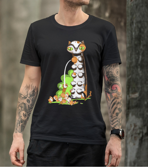 Greedy Kitten With Playful Cats And Green Highlights T-Shirt