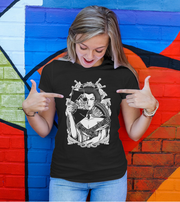 Half Dead Geisha Skeleton Mask Art Japan T-Shirt