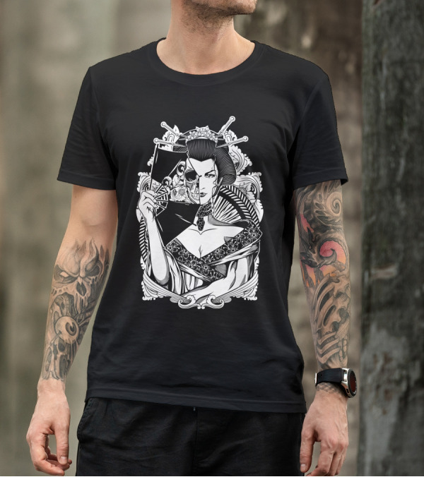 Half Dead Geisha Skeleton Mask Art Japan T-Shirt