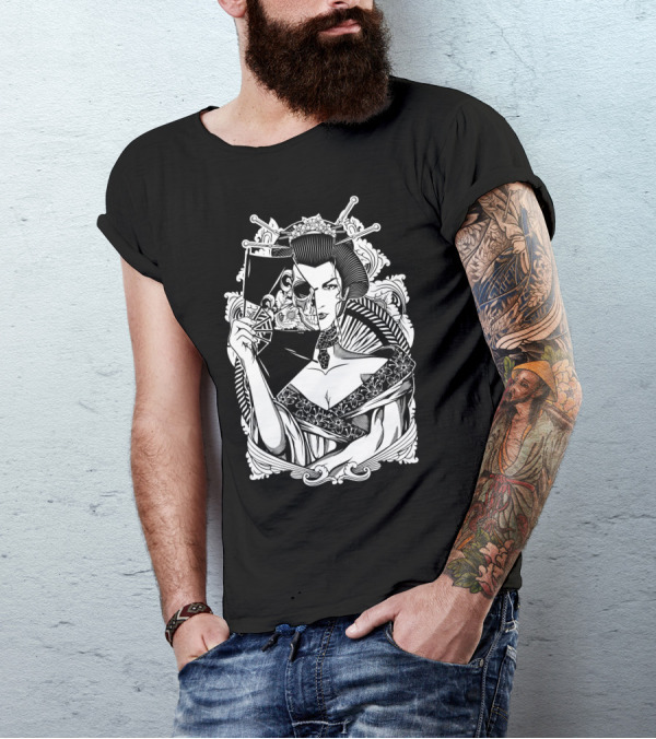 Half Dead Geisha Skeleton Mask Art Japan T-Shirt