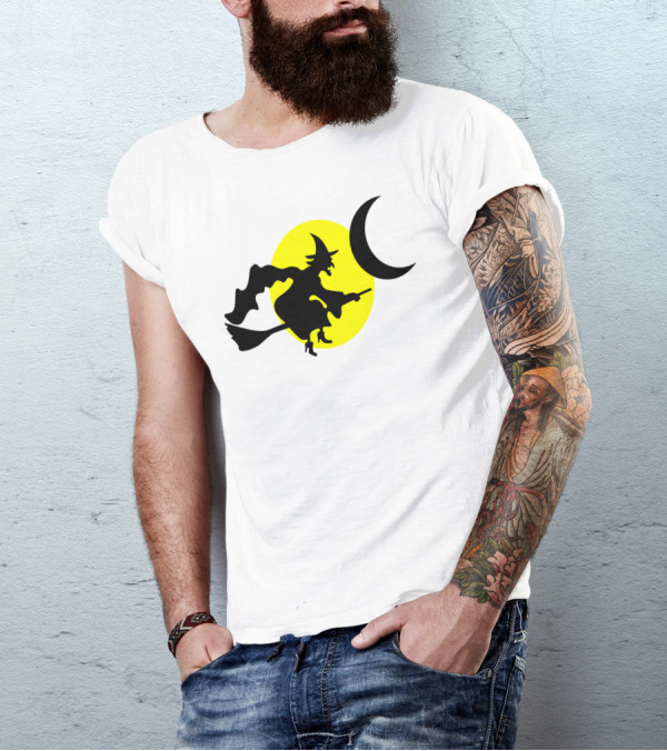Halloween Madlibs Witch Flying In Moonlit Sky T-Shirt