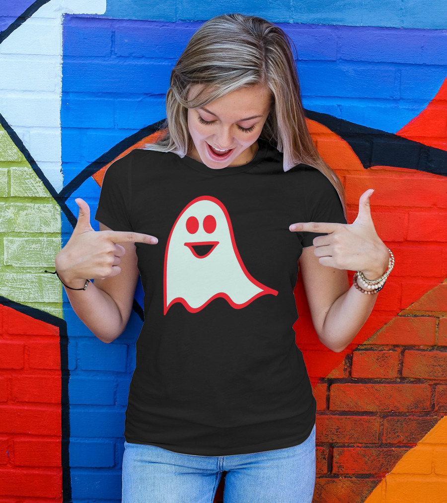 Happy Ghost Smiling With Red Outline T-Shirt