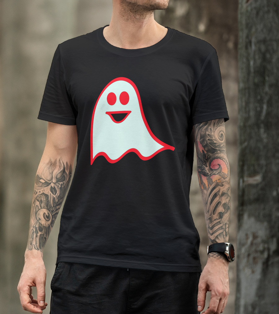 Happy Ghost Smiling With Red Outline T-Shirt