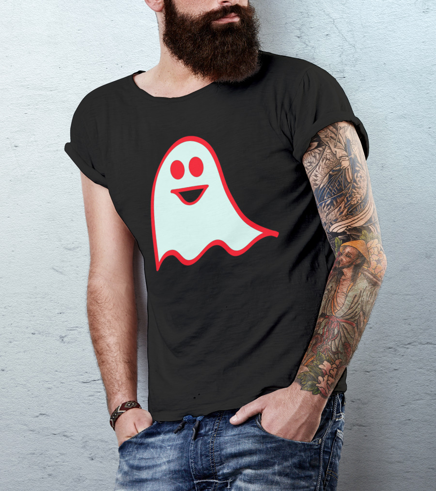 Happy Ghost Smiling With Red Outline T-Shirt