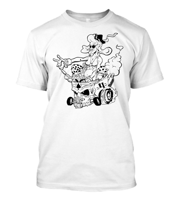 Head Bangin Skull Rider With Mushroom Helmet And Flames T-Shirt