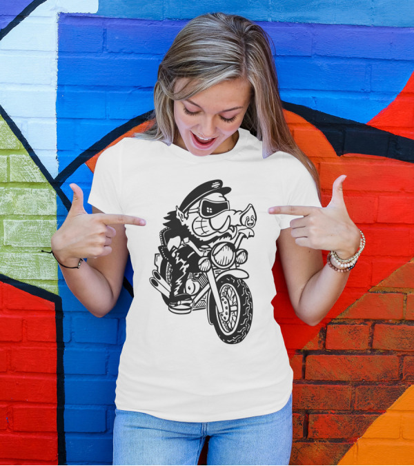 Hog Wheel Head Biker Cartoon Motorcycle Rider T-Shirt