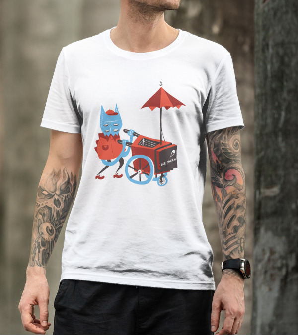 Ice Cream Beastie With Cart And Red Umbrella T-Shirt