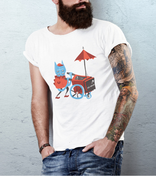 Ice Cream Beastie With Cart And Red Umbrella T-Shirt