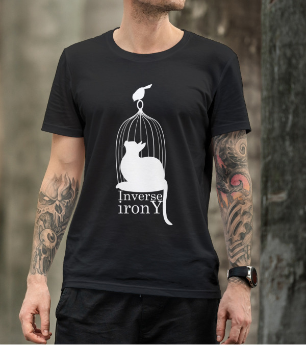 Inverse Irony Cat Inside Birdcage With Bird On Top T-Shirt