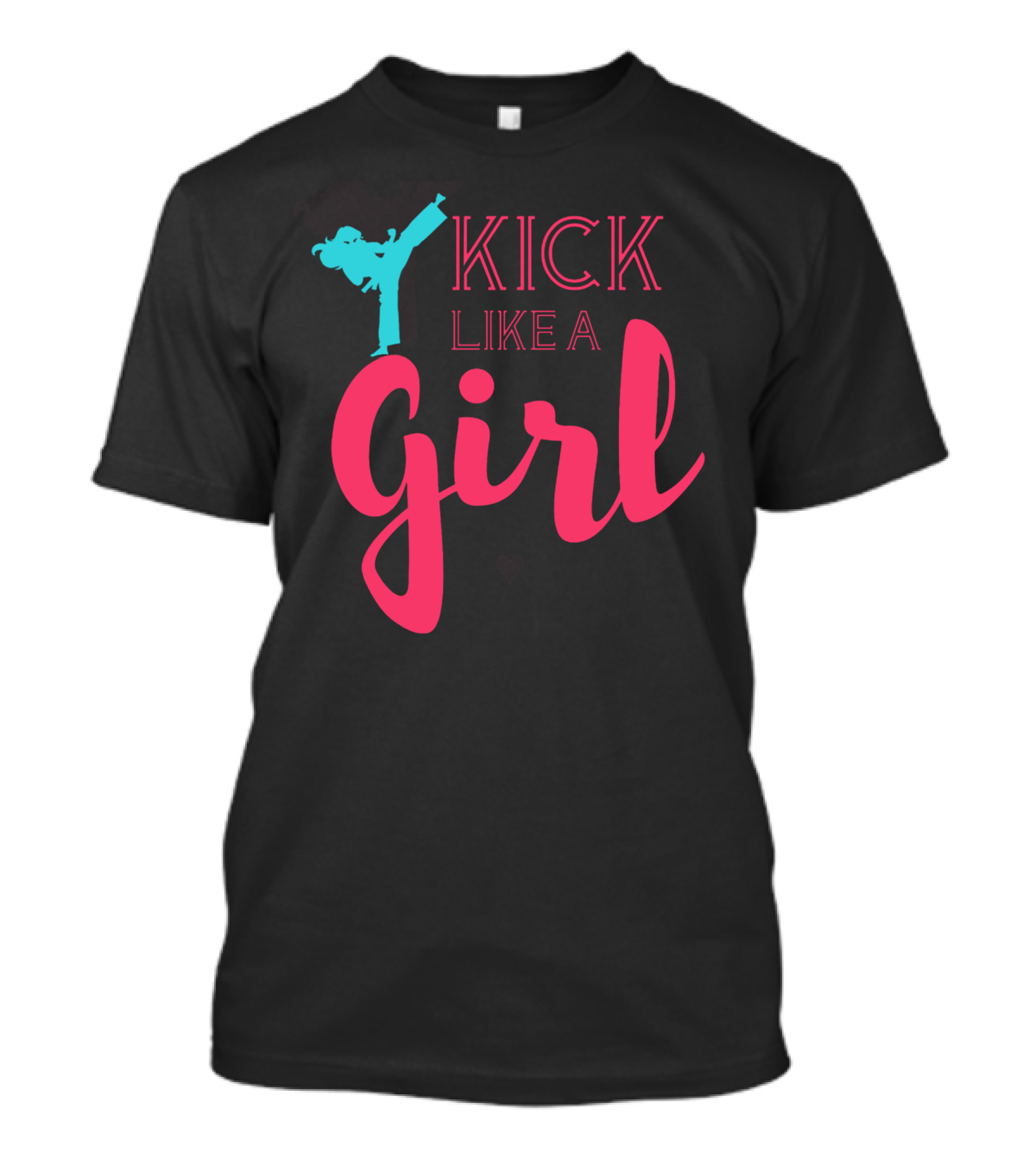 KICK LIKE A GIRL Teal Kicker Pink Script T-Shirt