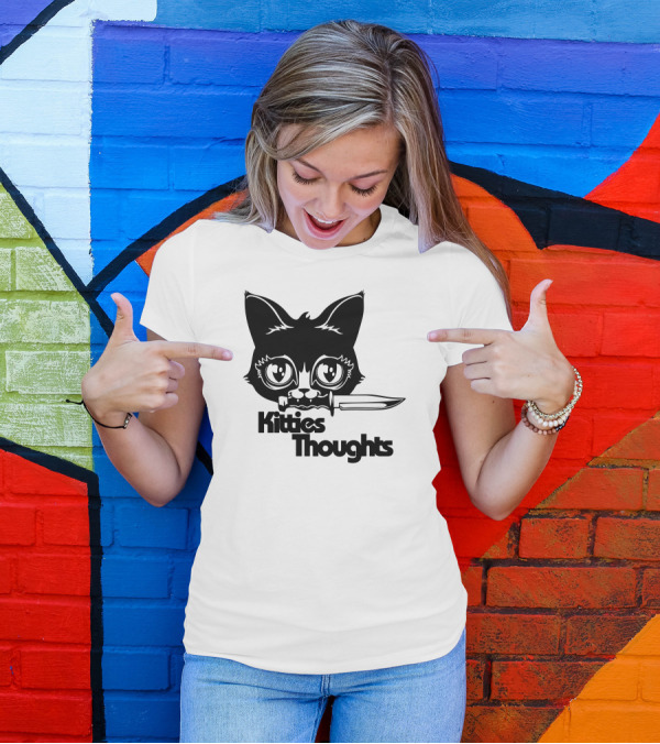Kitties Thoughts Knife Cat Face T-Shirt