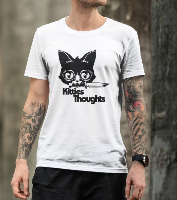Kitties Thoughts Knife Cat Face T-Shirt