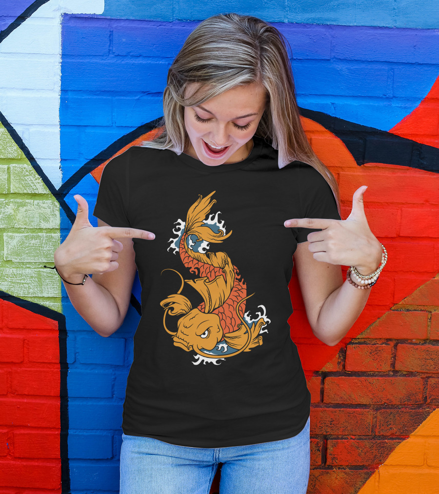 Koi Fish With Dynamic Waves And Flowing Orange Scales T-Shirt