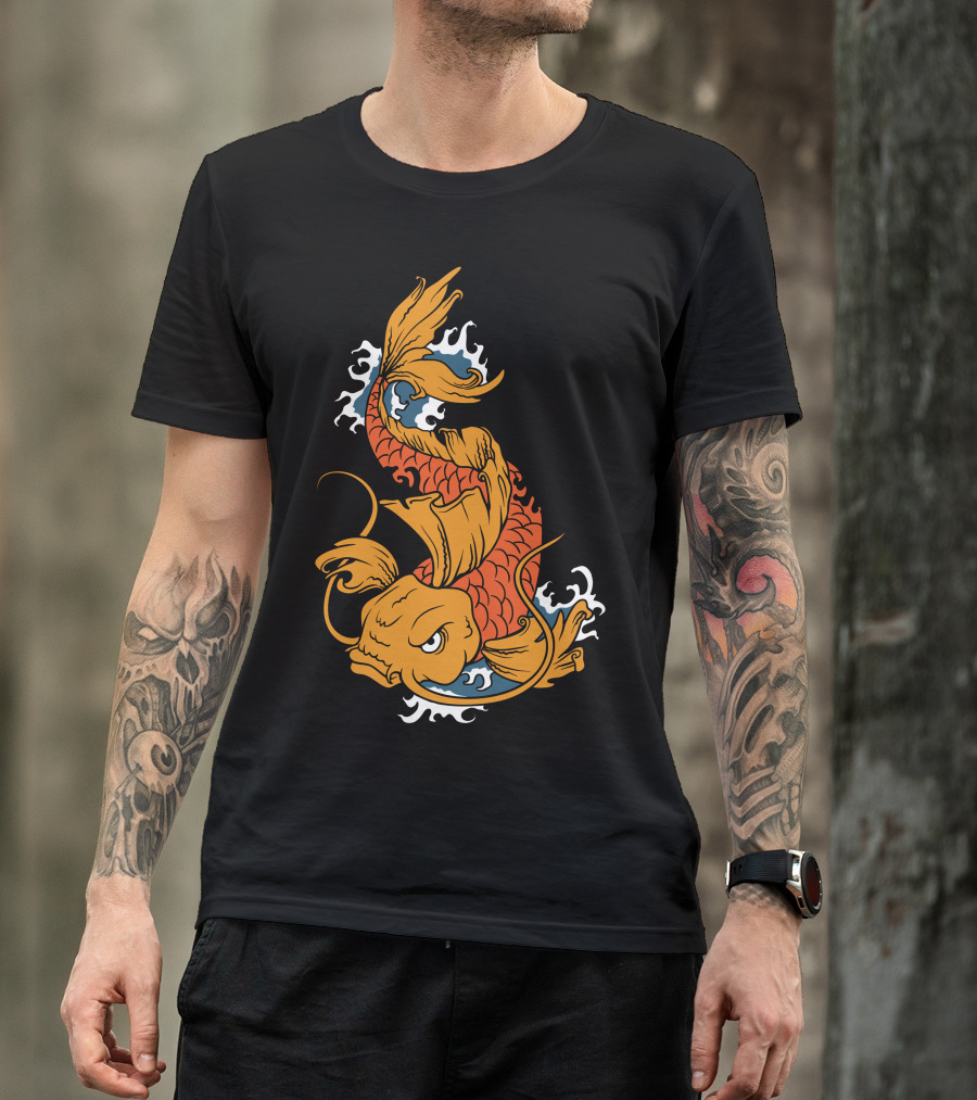 Koi Fish With Dynamic Waves And Flowing Orange Scales T-Shirt