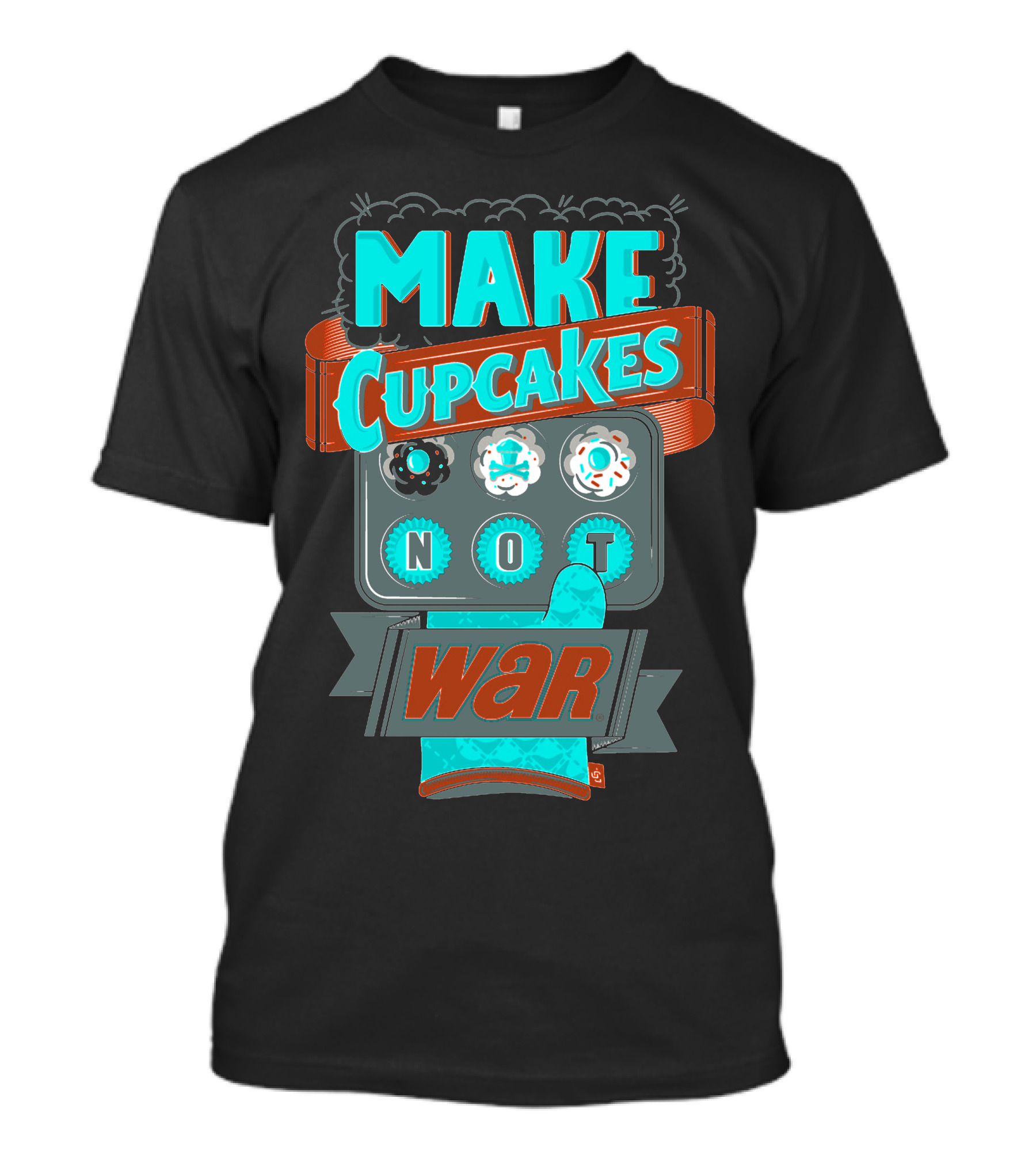 Make Cupcakes Not War Vintage Style Text With Oven Mitt And Cupcake Tray T-Shirt