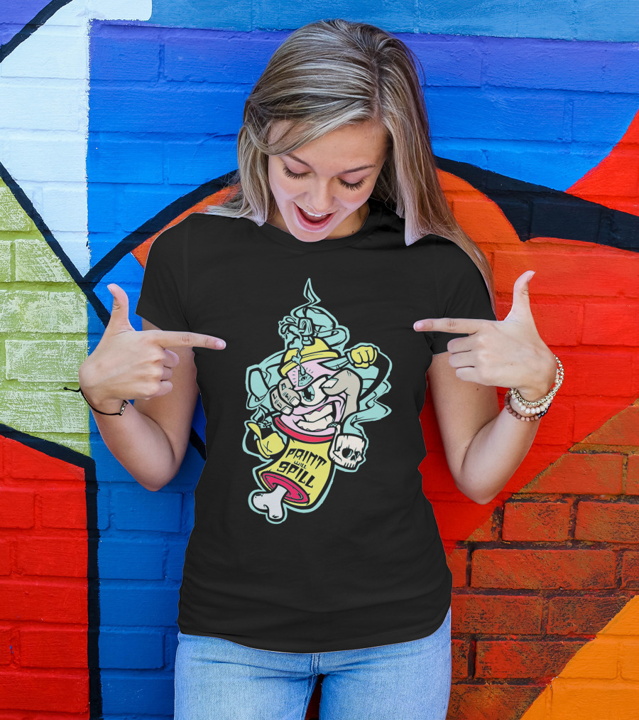 Paint Will Spill Graffiti Character With Skull And Spray Can Adventure T-Shirt