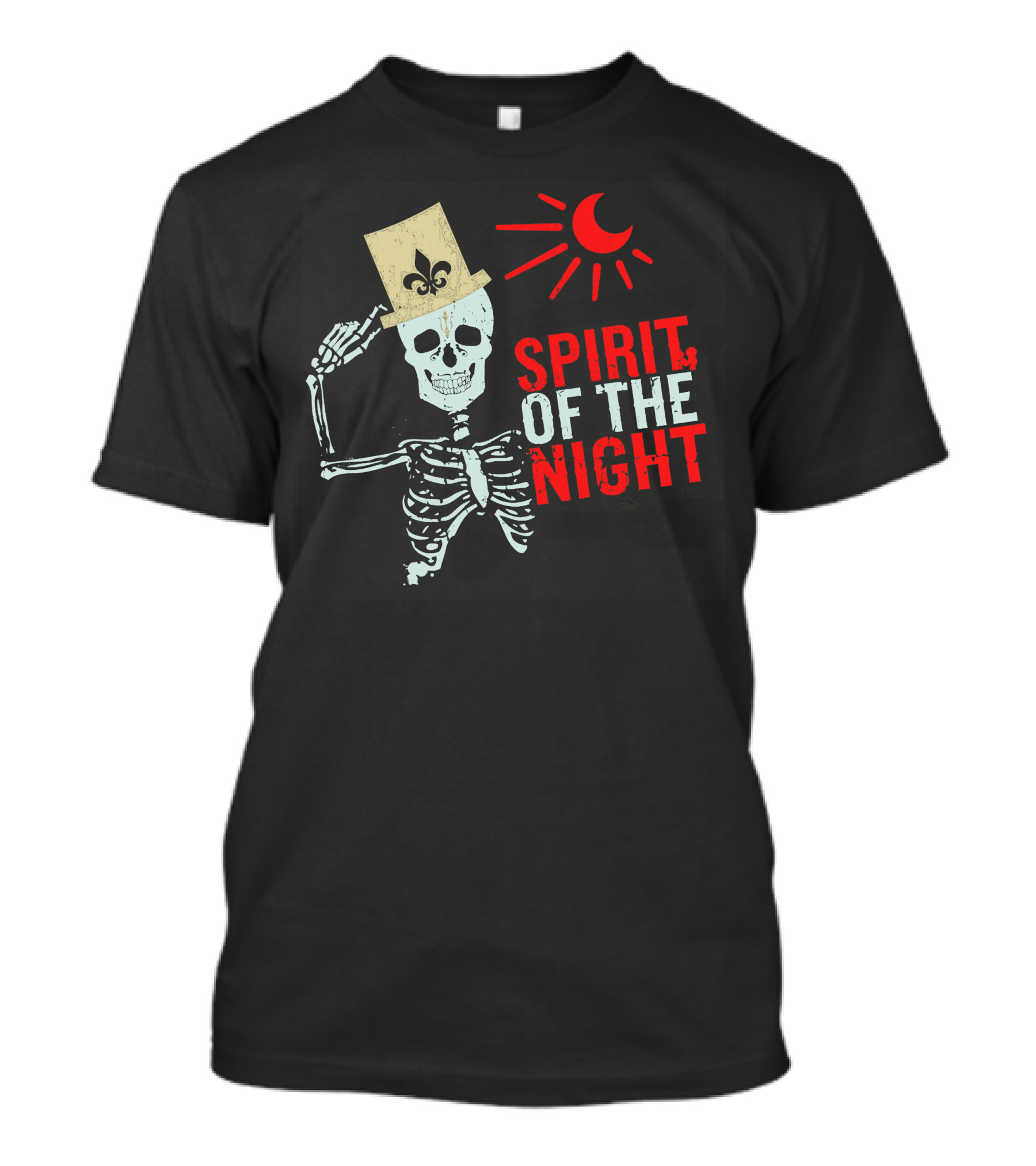 Spirit Of The Night Skeleton With Top Hat And Red Crescent Moon T-Shirt