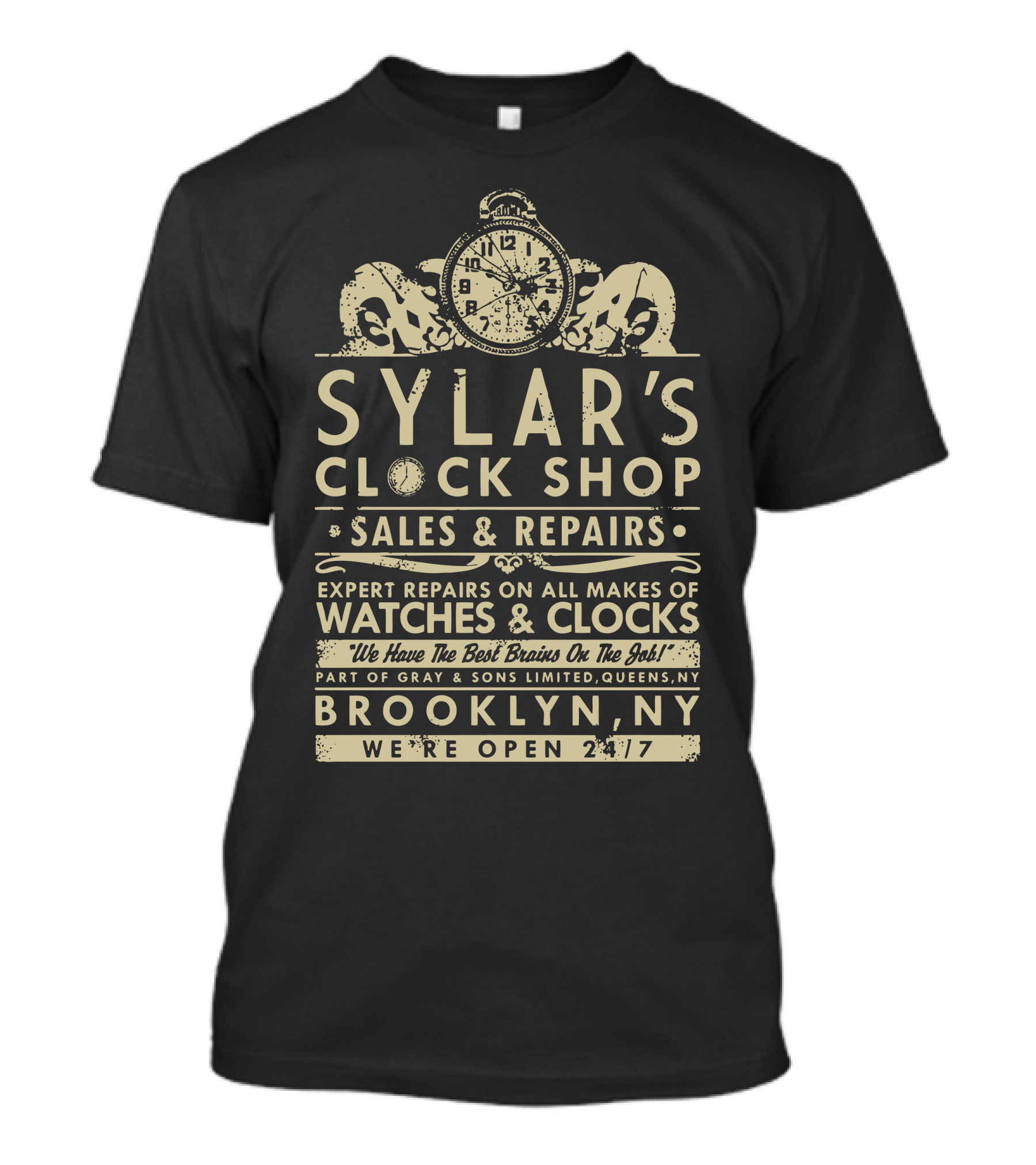 Sylar's Clock Shop Sales Repairs Watches Clocks Brooklyn NY Open 24/7 T-Shirt