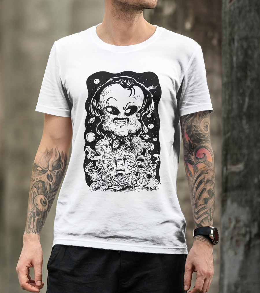 Rajinikanth Alien Cartoon Mashup Sci-Fi Black T-Shirt