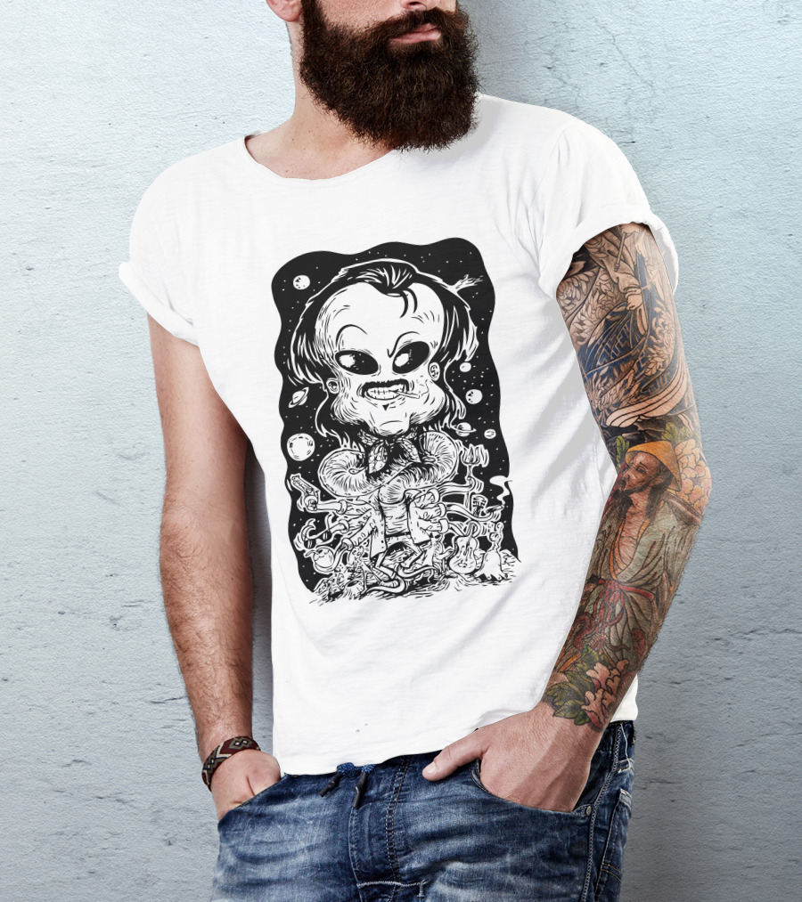 Rajinikanth Alien Cartoon Mashup Sci-Fi Black T-Shirt