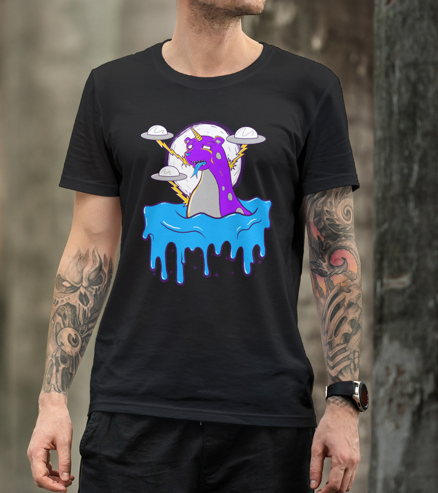 Beargon Vs Alien Spaceships In Dripping Cosmic Showdown T-Shirt